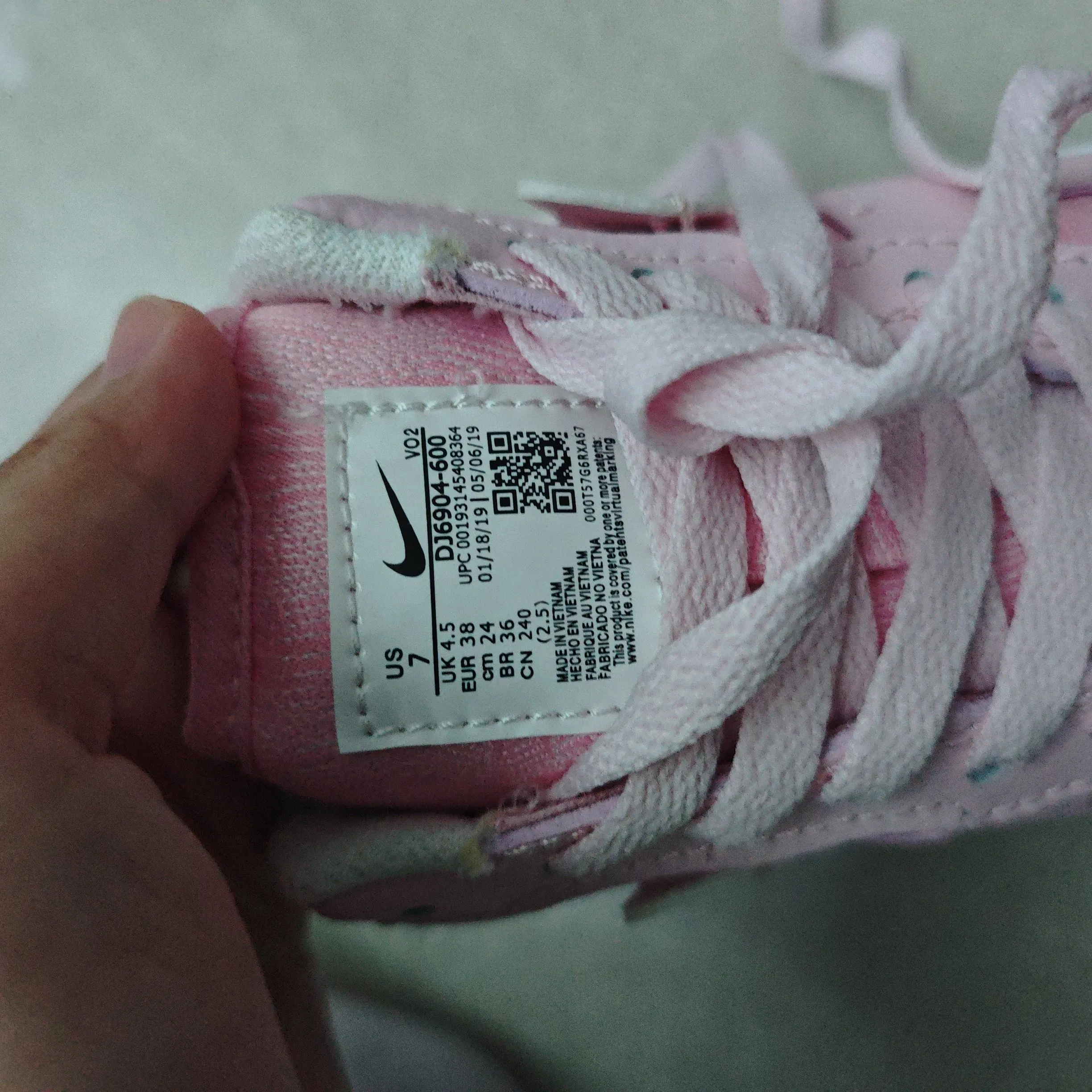 Nike White and Pink Interior Label Close-Up Nike Air Force 1 Custom White Shoes  main image 2