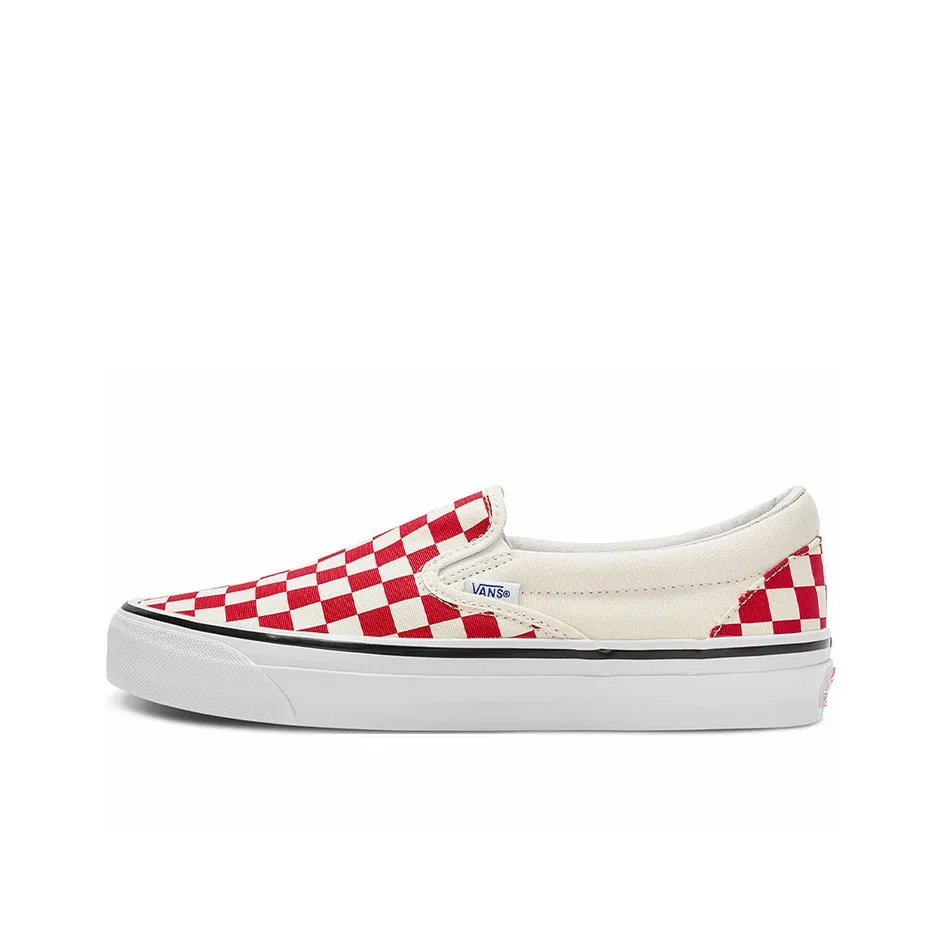 Vans Slip-On Текстиль Кожа Устойчивый к истиранию Легкий Низкий верх Скейтборд обувь Унисекс Красный Белый
